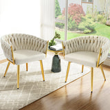 1 Set of 2 Artiss Dining Chairs Velvet Armchair Beige - Close-Up Angle