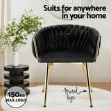 Artiss 1x Dining Chair Armchair Cafe Kitchen Lounge Chairs Velvet Weaving Black - 45-Degree Angle