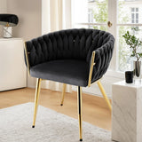 Artiss 1x Dining Chair Armchair Cafe Kitchen Lounge Chairs Velvet Weaving Black - Close-Up Angle