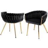 1 Set of 2 Artiss Dining Chairs Velvet Armchair Black