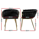 1 Set of 2 Artiss Dining Chairs Velvet Armchair Black - Front View