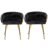 1 Set of 2 Artiss Dining Chairs Velvet Armchair Black - Side View