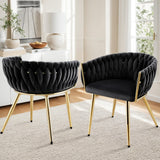 1 Set of 2 Artiss Dining Chairs Velvet Armchair Black - Close-Up Angle