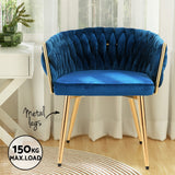 Artiss Dining Chair Velvet Weaving Armchair Blue - 45-Degree Angle