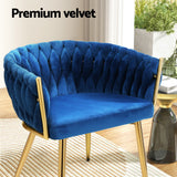 Artiss Dining Chair Velvet Weaving Armchair Blue - Rear View