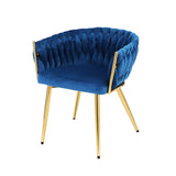 Artiss Dining Chair Velvet Weaving Armchair Blue - Close-Up Angle