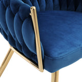 Artiss Dining Chair Velvet Weaving Armchair Blue - Side View