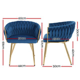 1 Set of 4 Artiss Dining Chairs Velvet Weaving Armchair Blue - Front View