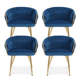 1 Set of 4 Artiss Dining Chairs Velvet Weaving Armchair Blue - Side View