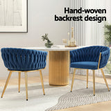1 Set of 4 Artiss Dining Chairs Velvet Weaving Armchair Blue - Top-Down View