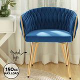 1 Set of 4 Artiss Dining Chairs Velvet Weaving Armchair Blue - 45-Degree Angle