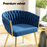 1 Set of 4 Artiss Dining Chairs Velvet Weaving Armchair Blue - Rear View