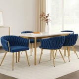 1 Set of 4 Artiss Dining Chairs Velvet Weaving Armchair Blue - Close-Up Angle