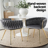 Artiss 1x Dining Chair Armchair Cafe Kitchen Lounge Chairs Velvet Weaving Grey - Top-Down View