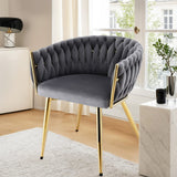 Artiss 1x Dining Chair Armchair Cafe Kitchen Lounge Chairs Velvet Weaving Grey - Close-Up Angle