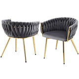 1 Set of 2 Artiss Dining Chairs Velvet Armchair Grey