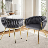 1 Set of 2 Artiss Dining Chairs Velvet Armchair Grey - Close-Up Angle