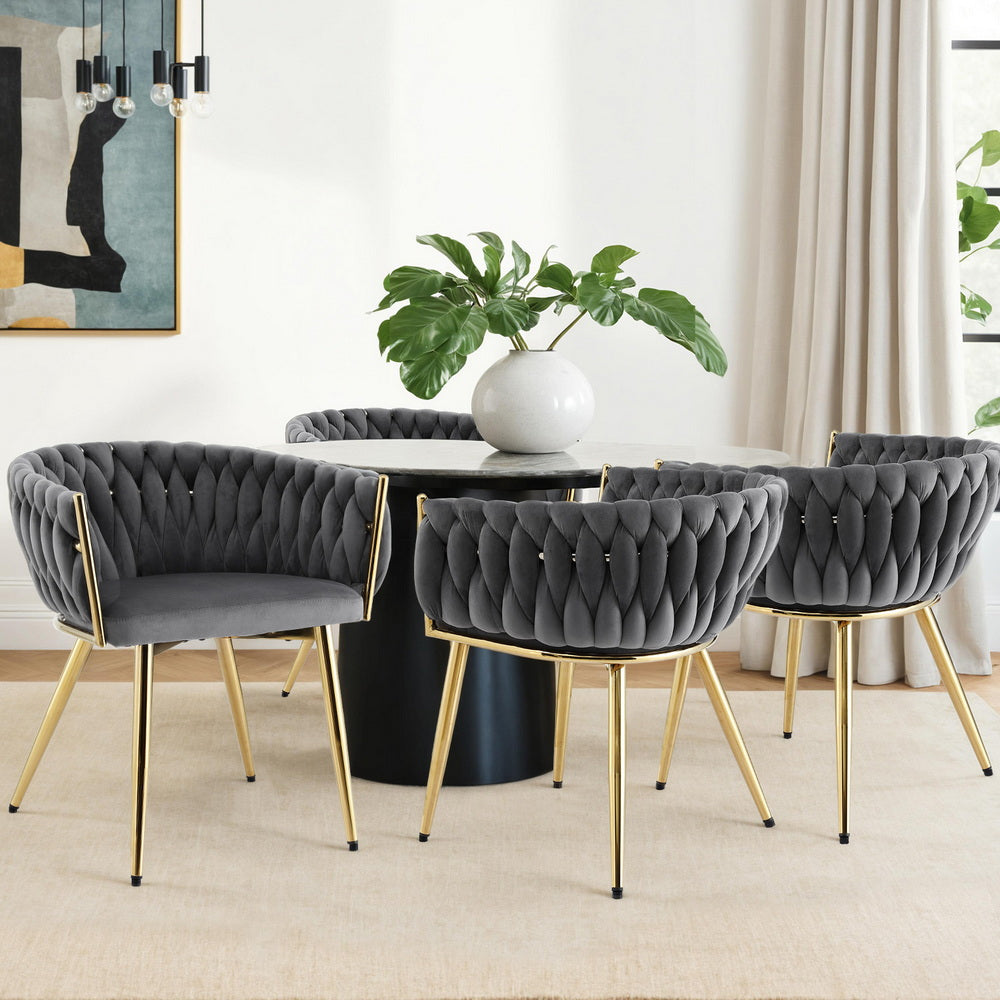 1 Set of 4 Artiss Dining Chairs Velvet Armchair Grey