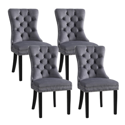 1 Set of 4 Artiss Dining Chairs Grey Velvet