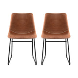 Artiss 2x Dining Chairs Retro PU Leather Kitchen Lounge Cafe Accent Chair Brown - Side View