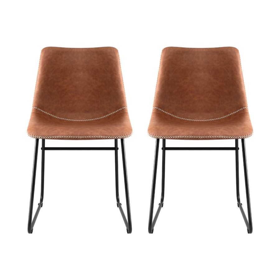 Artiss 2x Dining Chairs Retro PU Leather Kitchen Lounge Cafe Accent Chair Brown