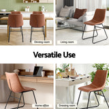 Artiss 2x Dining Chairs Retro PU Leather Kitchen Lounge Cafe Accent Chair Brown - 45-Degree Angle