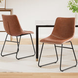 Artiss 2x Dining Chairs Retro PU Leather Kitchen Lounge Cafe Accent Chair Brown - Close-Up Angle
