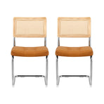 Artiss Dining Chairs Set of 2 PU Leather Rattan Cantilever Brown