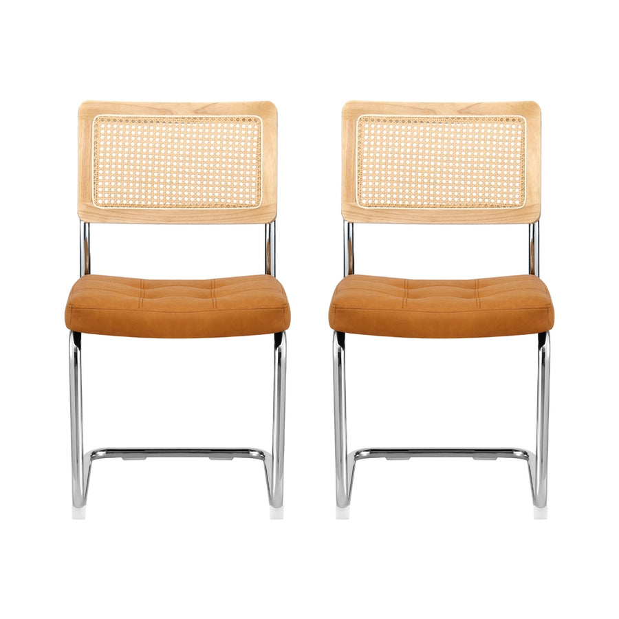 Artiss Dining Chairs Set of 2 PU Leather Rattan Cantilever Brown