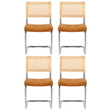 Artiss Dining Chairs Set of 4 PU Leather Rattan Cantilever Brown - Side View