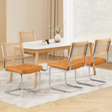Artiss Dining Chairs Set of 4 PU Leather Rattan Cantilever Brown - Close-Up Angle