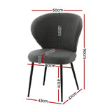 Artiss 2x Dining Chairs Sherpa Boucle Wing Back Grey - Front View