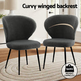 Artiss 2x Dining Chairs Sherpa Boucle Wing Back Grey - Top-Down View