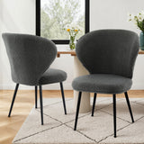 Artiss 2x Dining Chairs Sherpa Boucle Wing Back Grey - Close-Up Angle