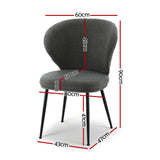 Artiss 4x Dining Chairs Sherpa Boucle Wing Back Grey - Front View