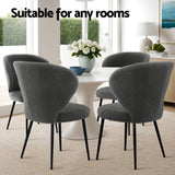Artiss 4x Dining Chairs Sherpa Boucle Wing Back Grey - Rear View