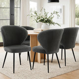 Artiss 4x Dining Chairs Sherpa Boucle Wing Back Grey - Close-Up Angle