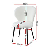 Artiss 2x Dining Chairs Sherpa Boucle Wing Back White - Front View