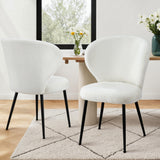 Artiss 2x Dining Chairs Sherpa Boucle Wing Back White - Close-Up Angle