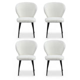 Artiss 4x Dining Chairs Sherpa Boucle Wing Back White - Side View
