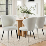 Artiss 4x Dining Chairs Sherpa Boucle Wing Back White