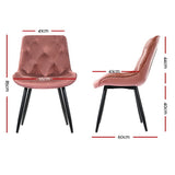 Artiss Dining Chairs Set of 2 Velvet Diamond Tufted Pink - Front View