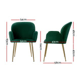 Artiss Dining Chairs Set of 4 Velvet Armchair Green - Front View