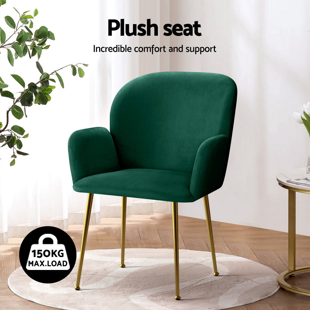 Artiss Dining Chairs Set of 4 Velvet Armchair Green