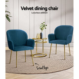 Artiss Dining Chairs Set of 2 Velvet Armchair Blue - 45-Degree Angle