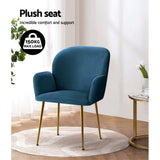 Artiss Dining Chairs Set of 2 Velvet Armchair Blue - Rear View