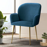 Artiss Dining Chairs Set of 2 Velvet Armchair Blue - Low Angle