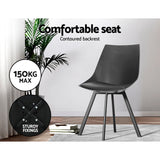 Artiss Dining Chairs Set of 2 PU Leather Plastic Metal Black - Side View