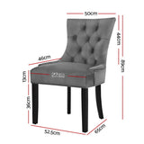 Artiss Dining Chairs Set of 2 Velvet French Provincial Grey - Front View