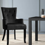 Artiss Dining Chair Velvet French Provincial Armchair Black - Close-Up Angle